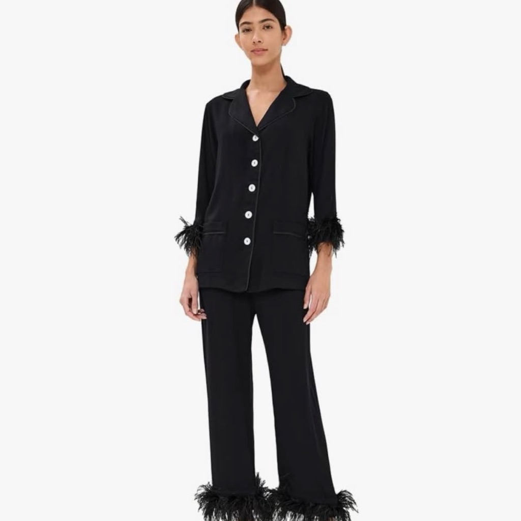 Elegant Black Feather Women's Party Pijama